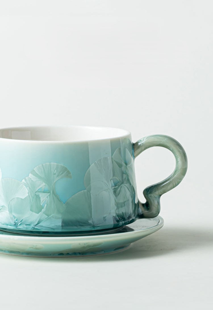 Crystal Bloom – Handcrafted Porcelain Coffee Cup & Saucer with Frosted Glaze