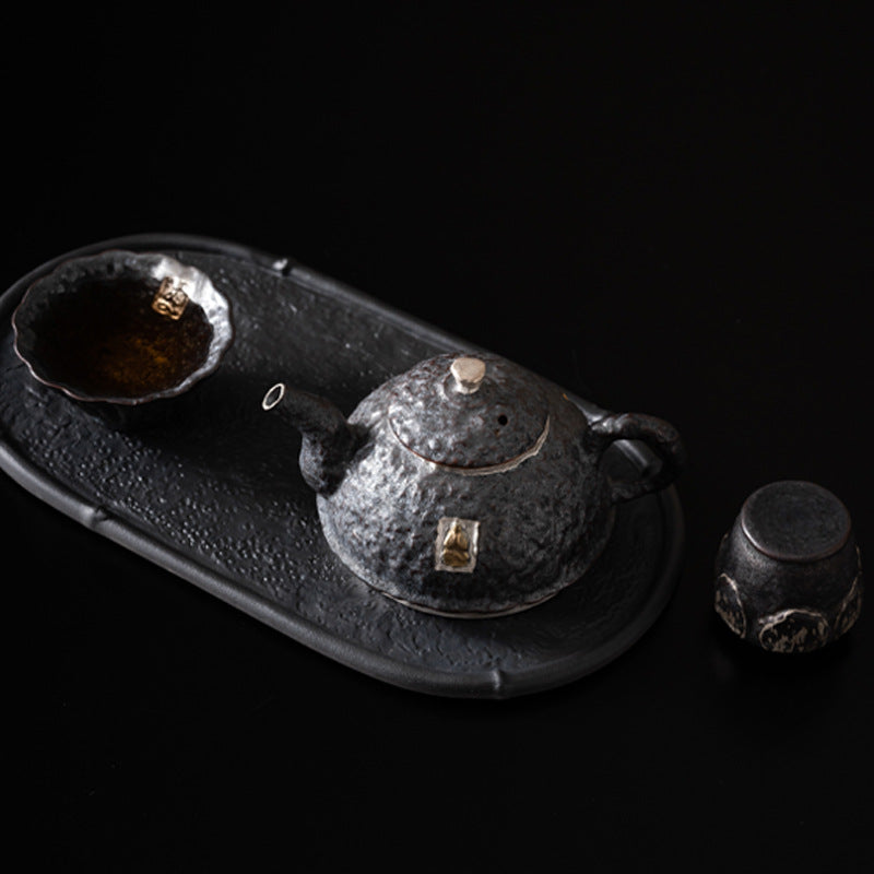 Dunhuang Reverie — Handcrafted Ceramic Tea Set with Silver Accents