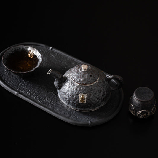 Dunhuang Reverie — Handcrafted Ceramic Tea Set with Silver Accents