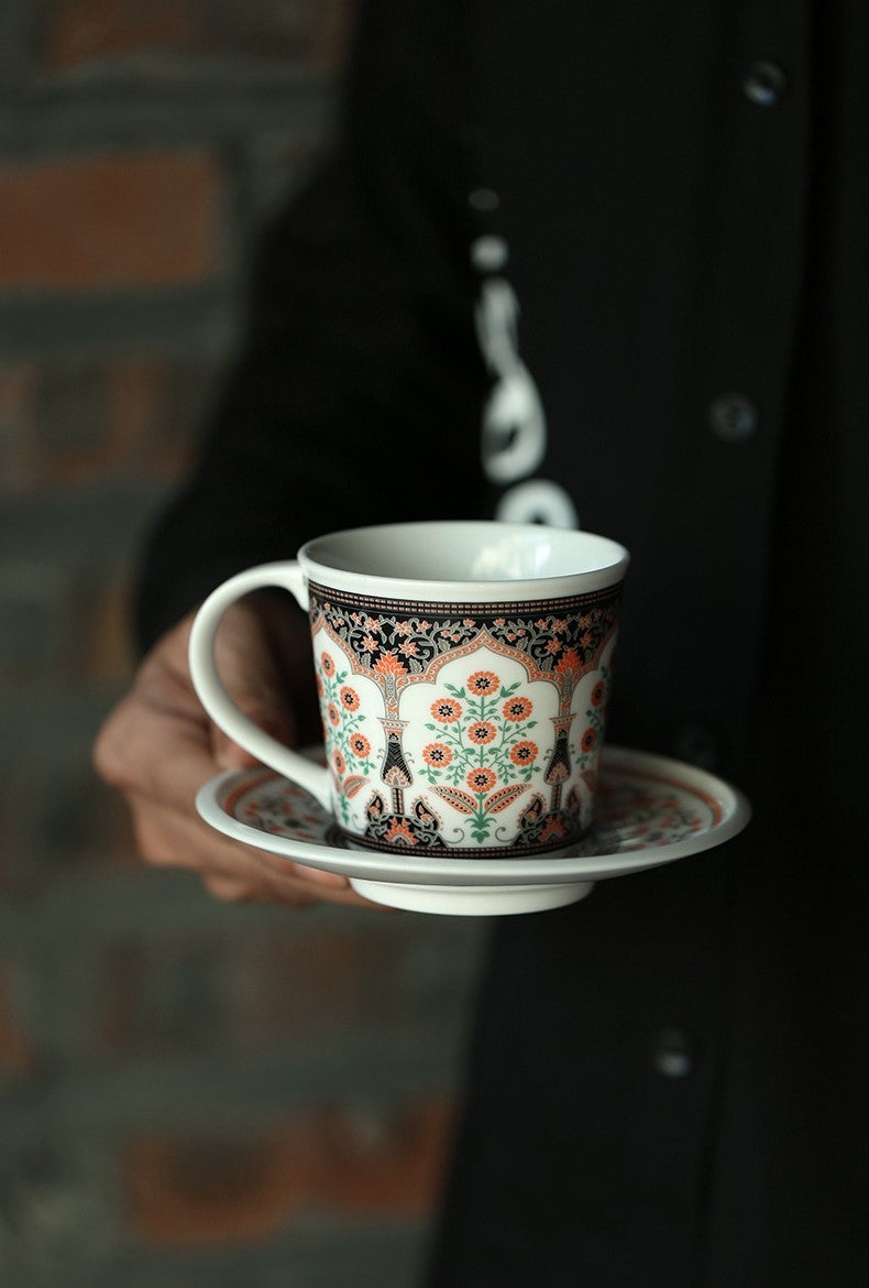 Garden Motif Elegance – Handcrafted Porcelain Coffee Cup & Saucer Set