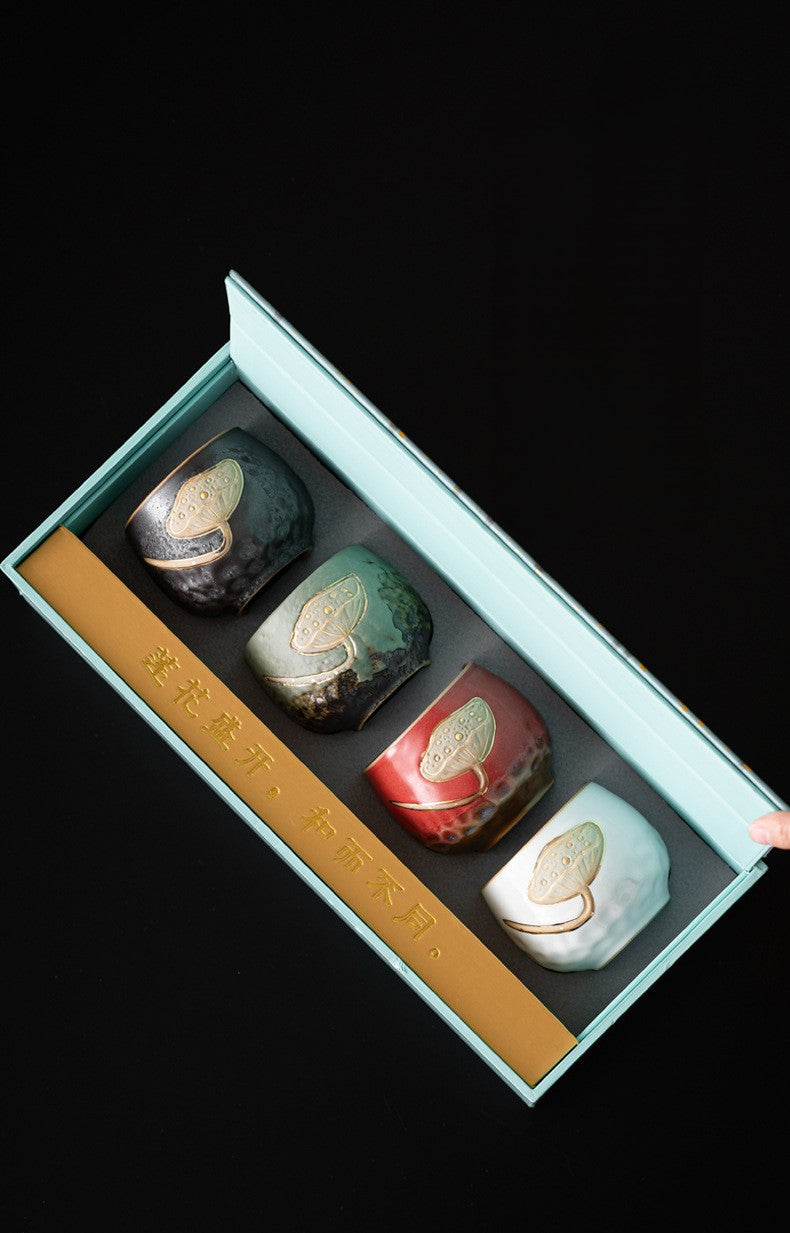 Lotus Harmony – Handcrafted Porcelain Tea Cup Gift Set (Four Seasons Collection)