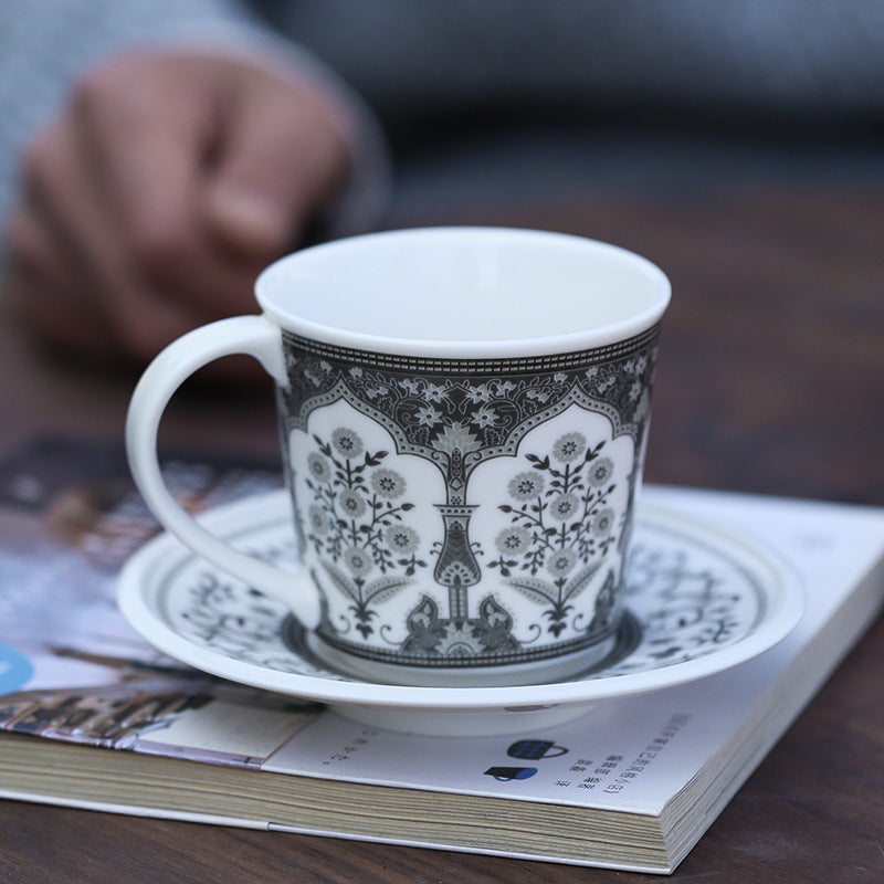 Garden Motif Elegance – Handcrafted Porcelain Coffee Cup & Saucer Set