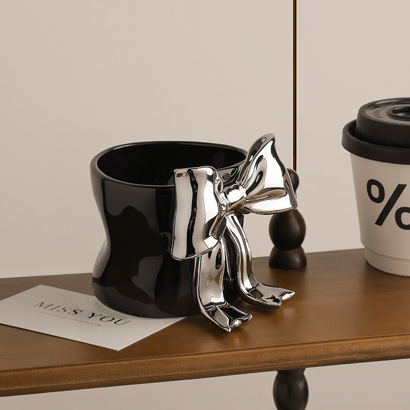 Ribbon Grace — Handmade Porcelain Coffee Cup