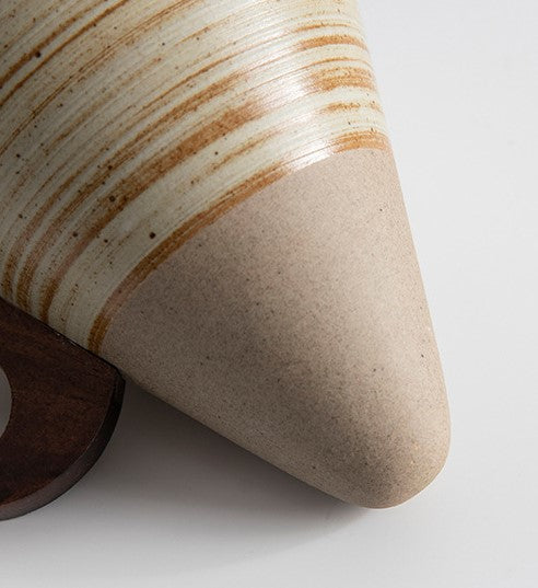 Funnel Balance – Handcrafted Rustic Ceramic Coffee Cup with Wooden Saucer