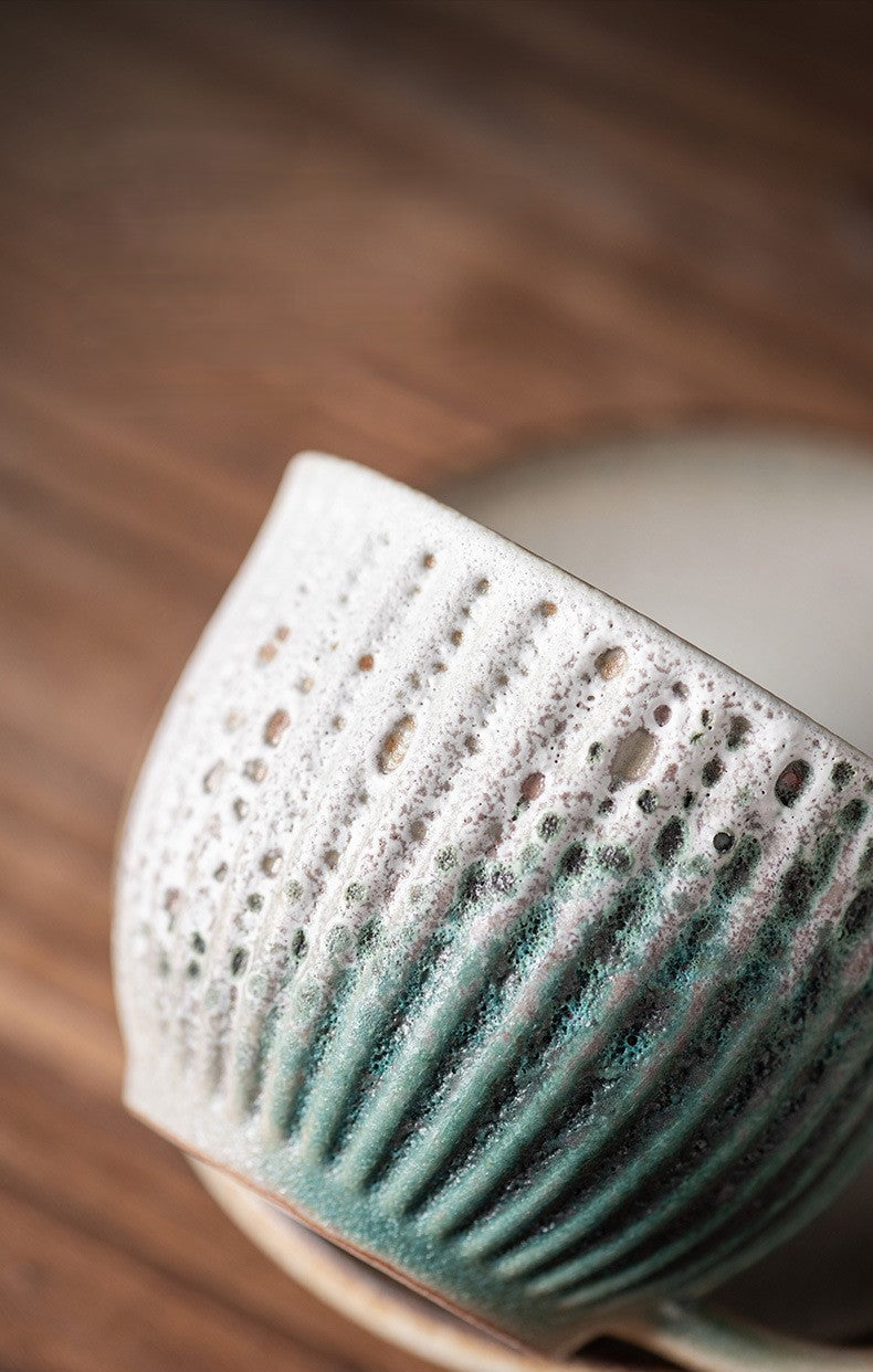 Rustic Glaze Echo – Handcrafted Porcelain Coffee Cup, Saucer & Spoon Set