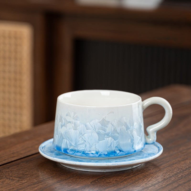 Crystal Bloom – Handcrafted Porcelain Coffee Cup & Saucer with Frosted Glaze