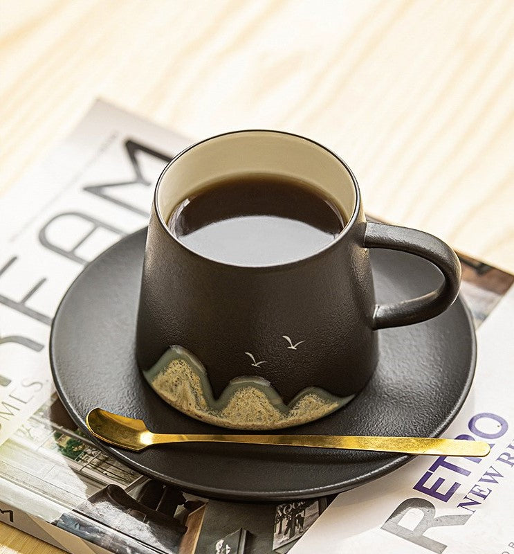 Mountain Whisper – Porcelain Coffee Cup & Saucer with Spoon