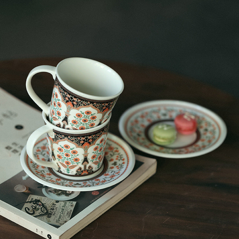 Garden Motif Elegance – Handcrafted Porcelain Coffee Cup & Saucer Set