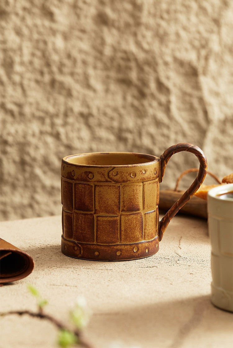 Rustic Grid – Handmade Ceramic Coffee Mug