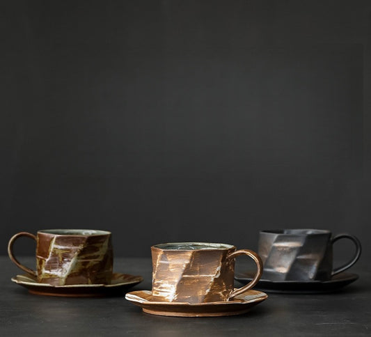 Earthen Traces – Handcrafted Rustic Ceramic Coffee Cup & Saucer Set