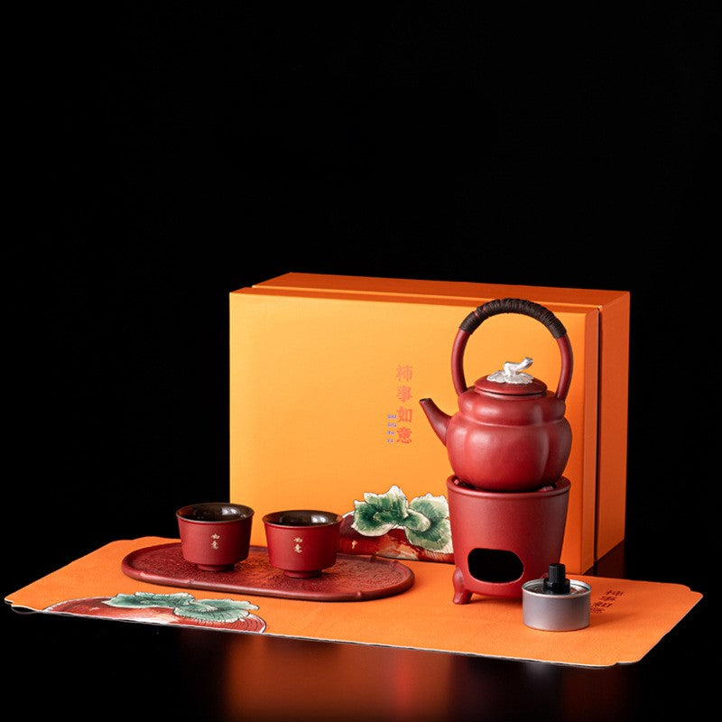 Forbidden City Red Teapot Set — Six-Piece Auspicious Tea Ceremony Gift Collection