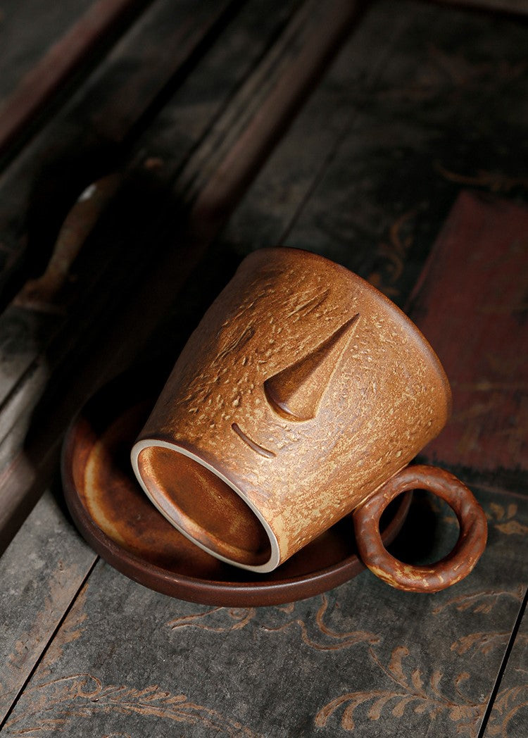 Silent Clay Muse – Handcrafted Porcelain Face Coffee Cup & Saucer Set