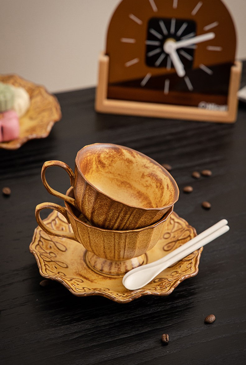 Rustic Petal Harmony – Handcrafted Porcelain Coffee Cup & Saucer Set