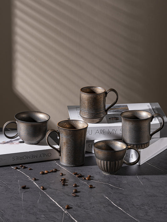 Rustic Iron Glow – Handcrafted Stoneware Wabi-Sabi Coffee Mug