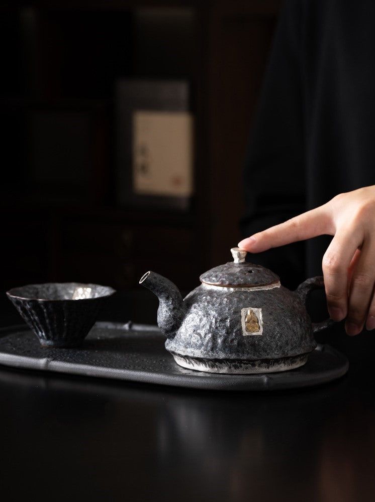 Dunhuang Reverie — Handcrafted Ceramic Tea Set with Silver Accents