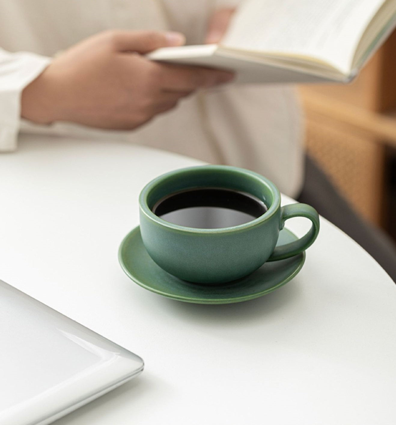 Verdant Tranquility – Handcrafted Porcelain Coffee Cup & Saucer Set