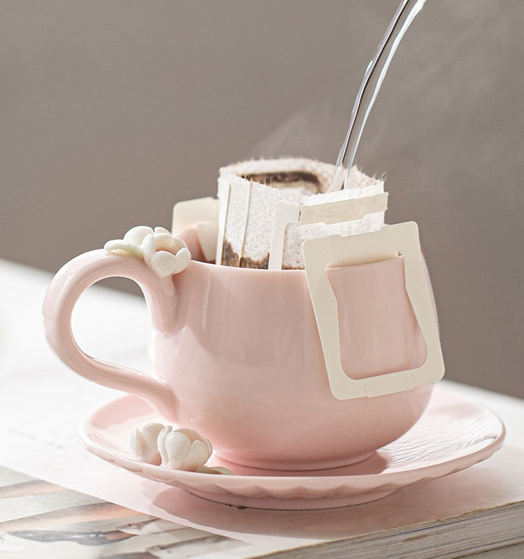 Blossom Grace – Handcrafted Porcelain Coffee Cup & Saucer Set