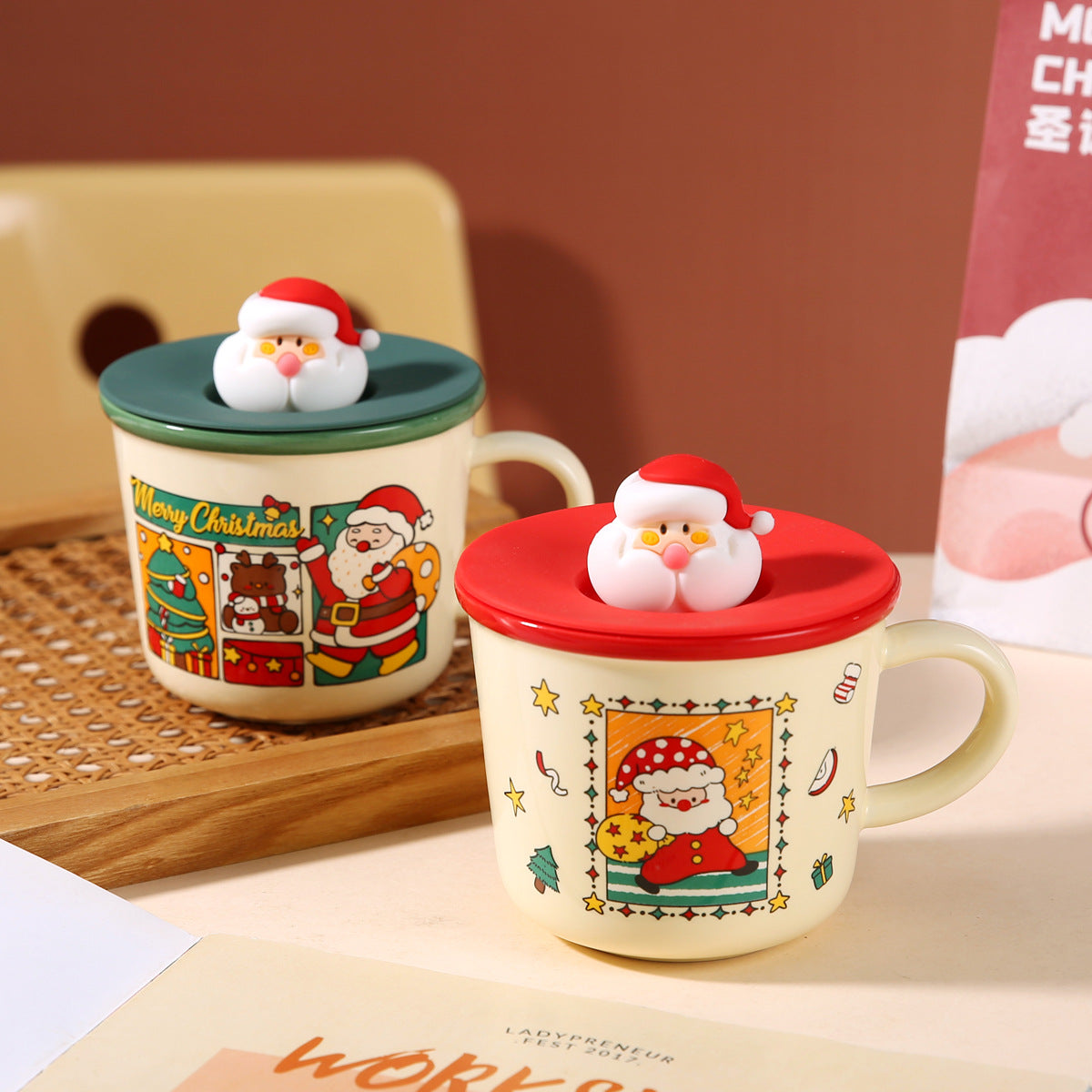 Santa Joy – Handcrafted Christmas Ceramic Mug with Lid & Spoon