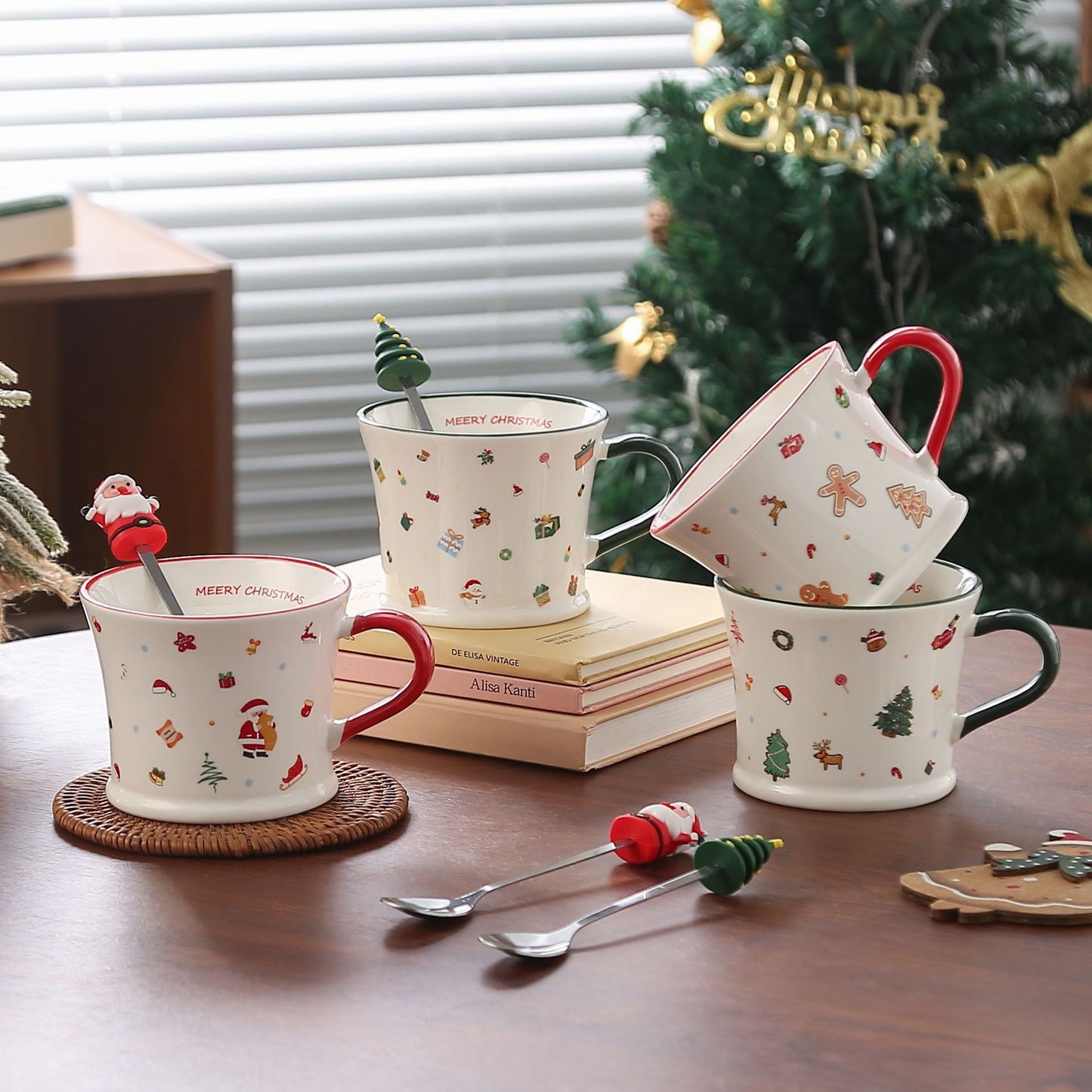 Holiday Cheer Charm – Handcrafted Christmas Ceramic Mug with Lid & Spoon Gift Cup