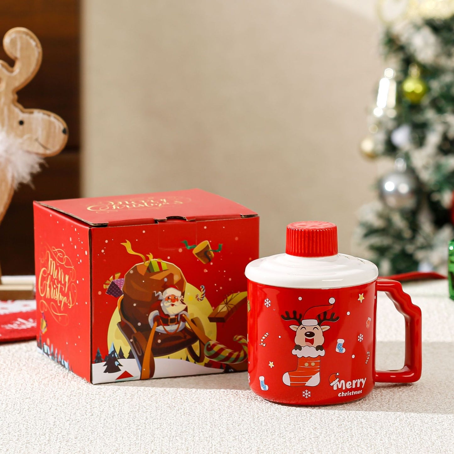 Merry Whispers – Handcrafted Christmas Ceramic Mug With Lid Gift Set