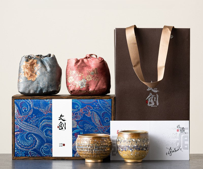 Eternal Union — Handmade Four-Color Kiln-Glazed Ceremony Tea Cup Gift Set