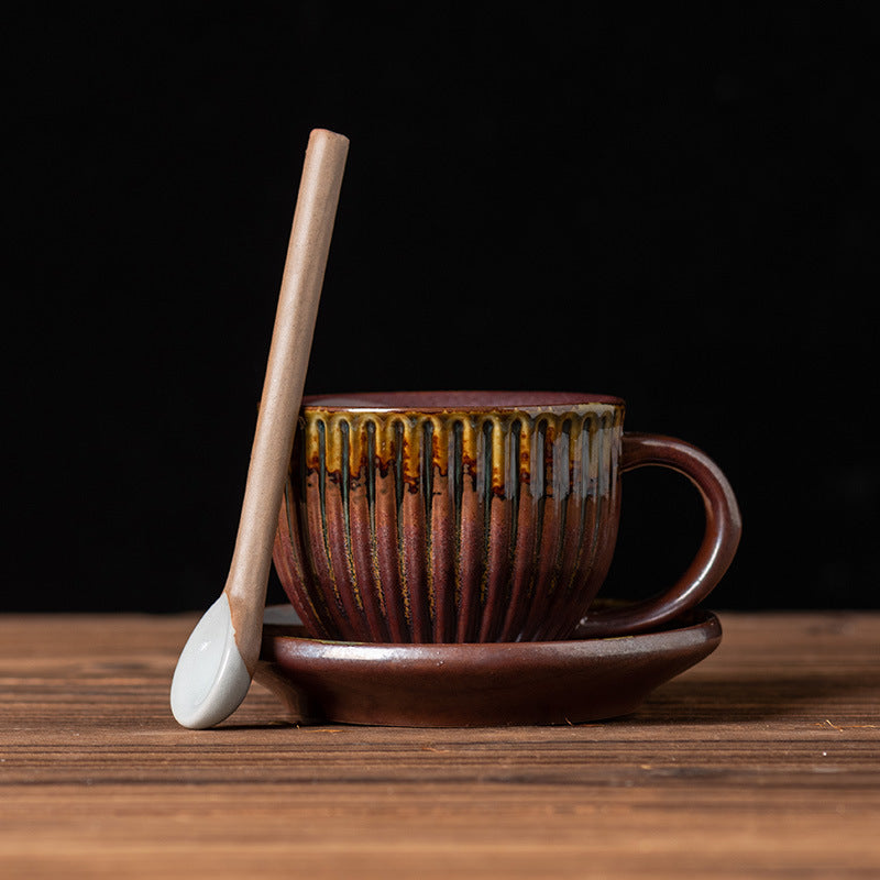 Rustic Glaze Echo – Handcrafted Porcelain Coffee Cup, Saucer & Spoon Set