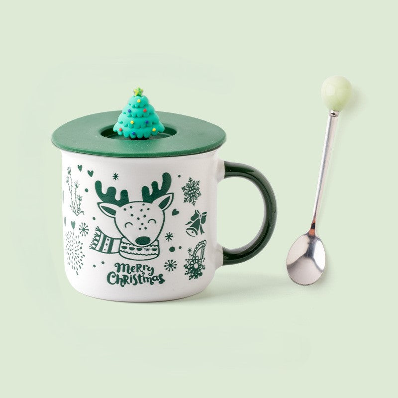 Merry Cheer Collection – Handcrafted Ceramic Christmas Mug with Lid & Spoon Gift Set