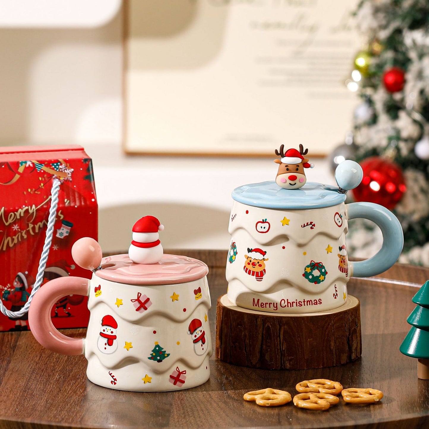 Merry Whimsy – Handcrafted Christmas Ceramic Mug with Lid & Spoon