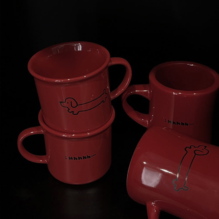 Puppy Cheer – Handcrafted Red Christmas Ceramic Mug