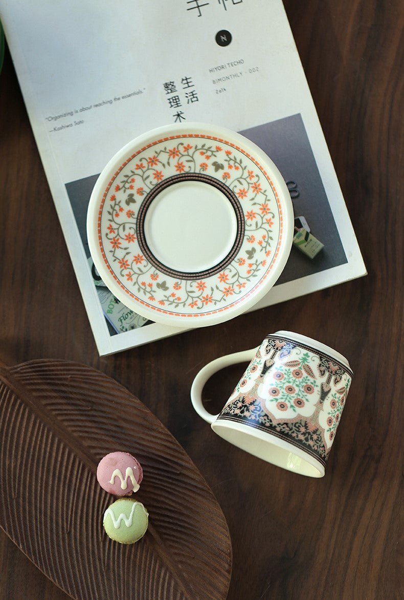 Garden Motif Elegance – Handcrafted Porcelain Coffee Cup & Saucer Set