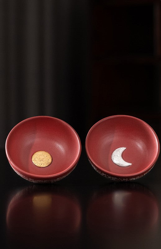 Sun & Moon Harmony — Handcrafted Forbidden City red Porcelain Tea Cup Set