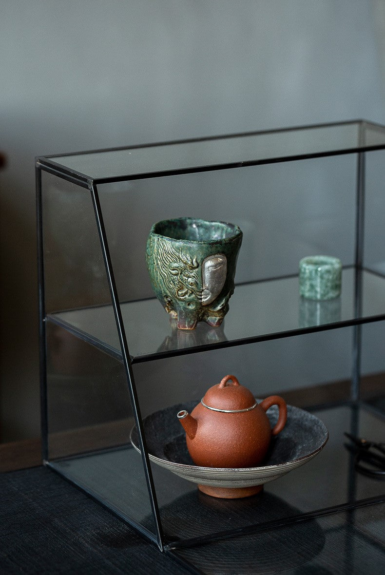 Zen Face – Handcrafted Ceramic Tea Cup with Silver Relief Gift Set