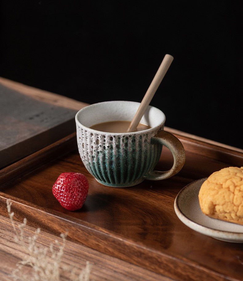 Rustic Glaze Echo – Handcrafted Porcelain Coffee Cup, Saucer & Spoon Set