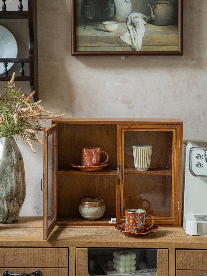 Crimson Bloom – Handcrafted Rustic Ceramic Coffee Cup & Saucer Set