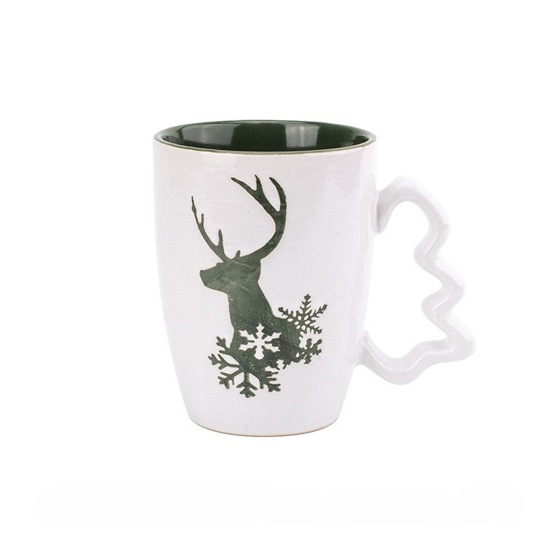 Nordic Charm – Handcrafted Christmas Ceramic Mug with Tree Handle Gift Cup
