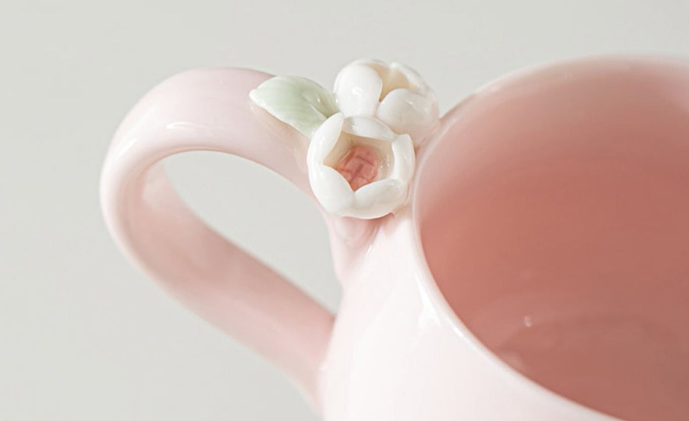 Blossom Grace – Handcrafted Porcelain Coffee Cup & Saucer Set