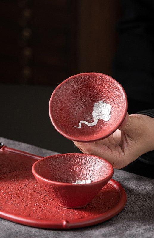 Auspicious Clouds – Handcrafted Forbidden City red Porcelain Tea Cup