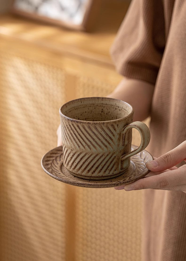 Rustic Harmony – Handcrafted Porcelain Coffee Cup & Saucer Set