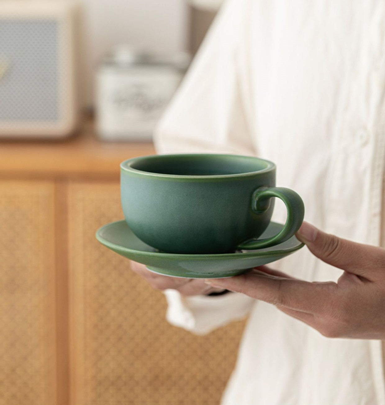 Verdant Tranquility – Handcrafted Porcelain Coffee Cup & Saucer Set