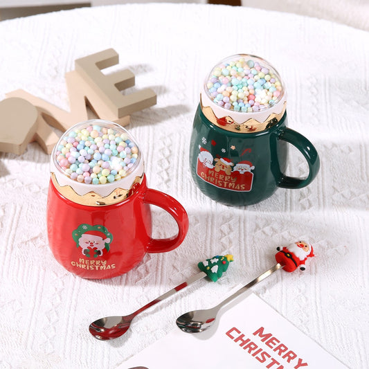 Snowglobe Magic – Handcrafted Christmas Ceramic Mug with Lid & Spoon Gift Set