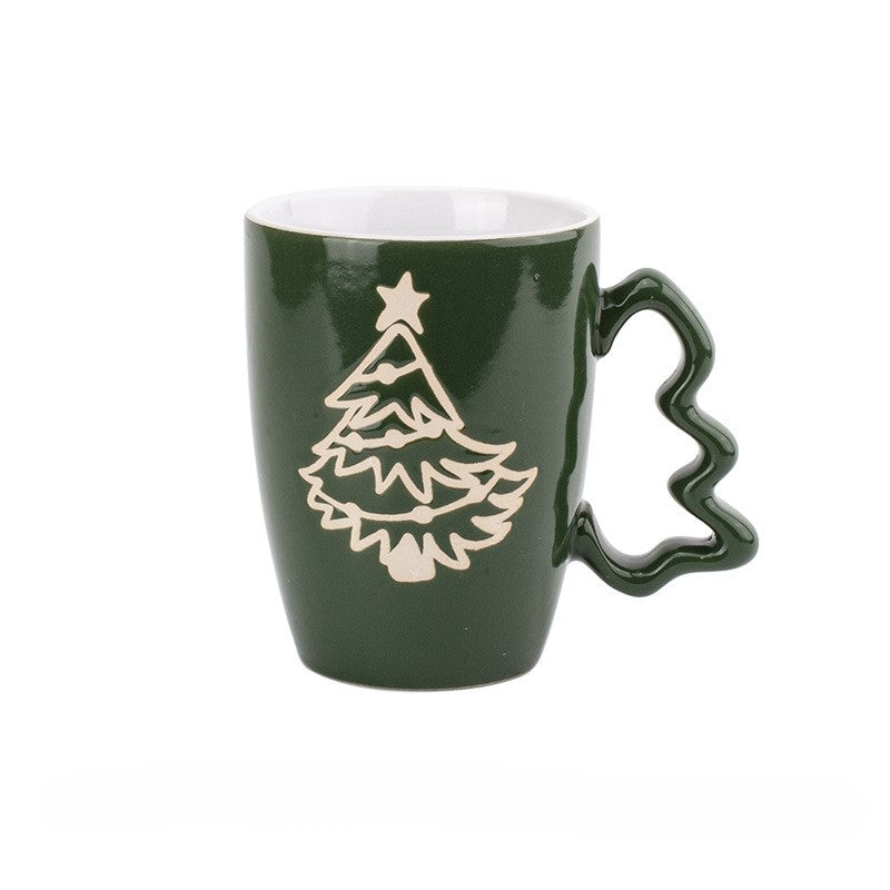 Nordic Charm – Handcrafted Christmas Ceramic Mug with Tree Handle Gift Cup
