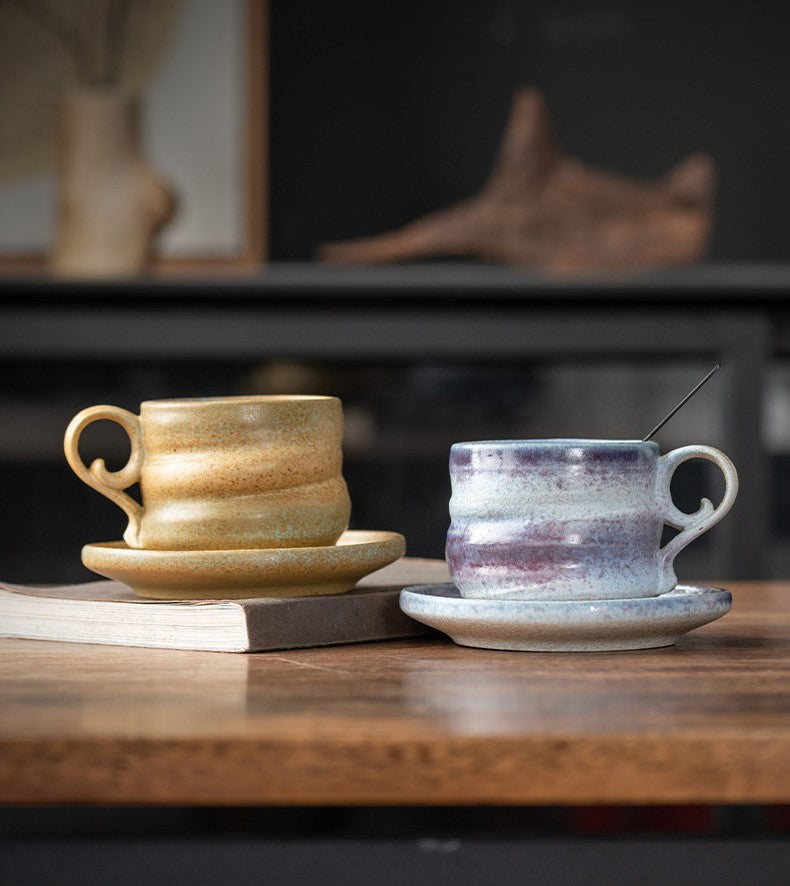 Kiln-Change Harmony – Handcrafted Porcelain Coffee Cup & Saucer Set
