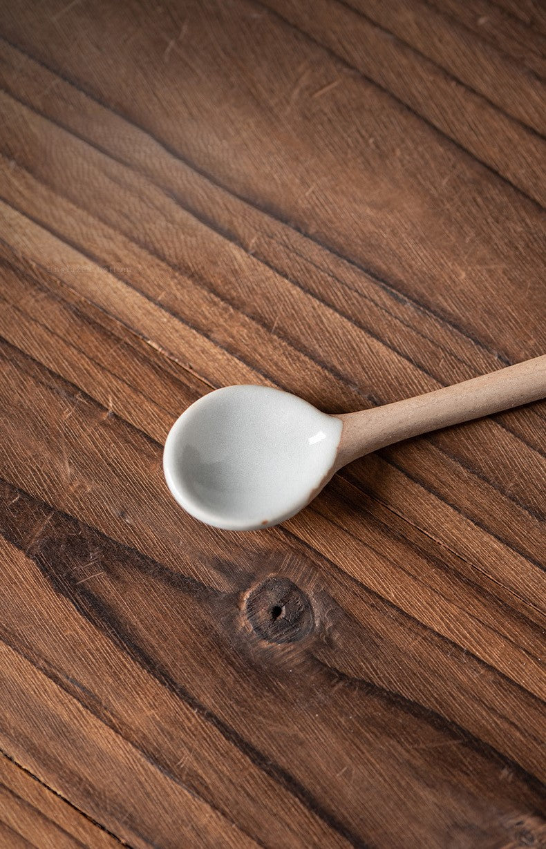 Rustic Glaze Echo – Handcrafted Porcelain Coffee Cup, Saucer & Spoon Set