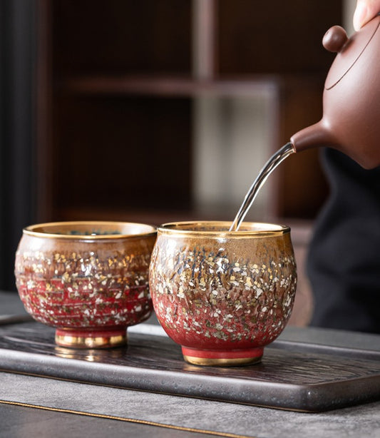Eternal Union — Handmade Four-Color Kiln-Glazed Ceremony Tea Cup Gift Set