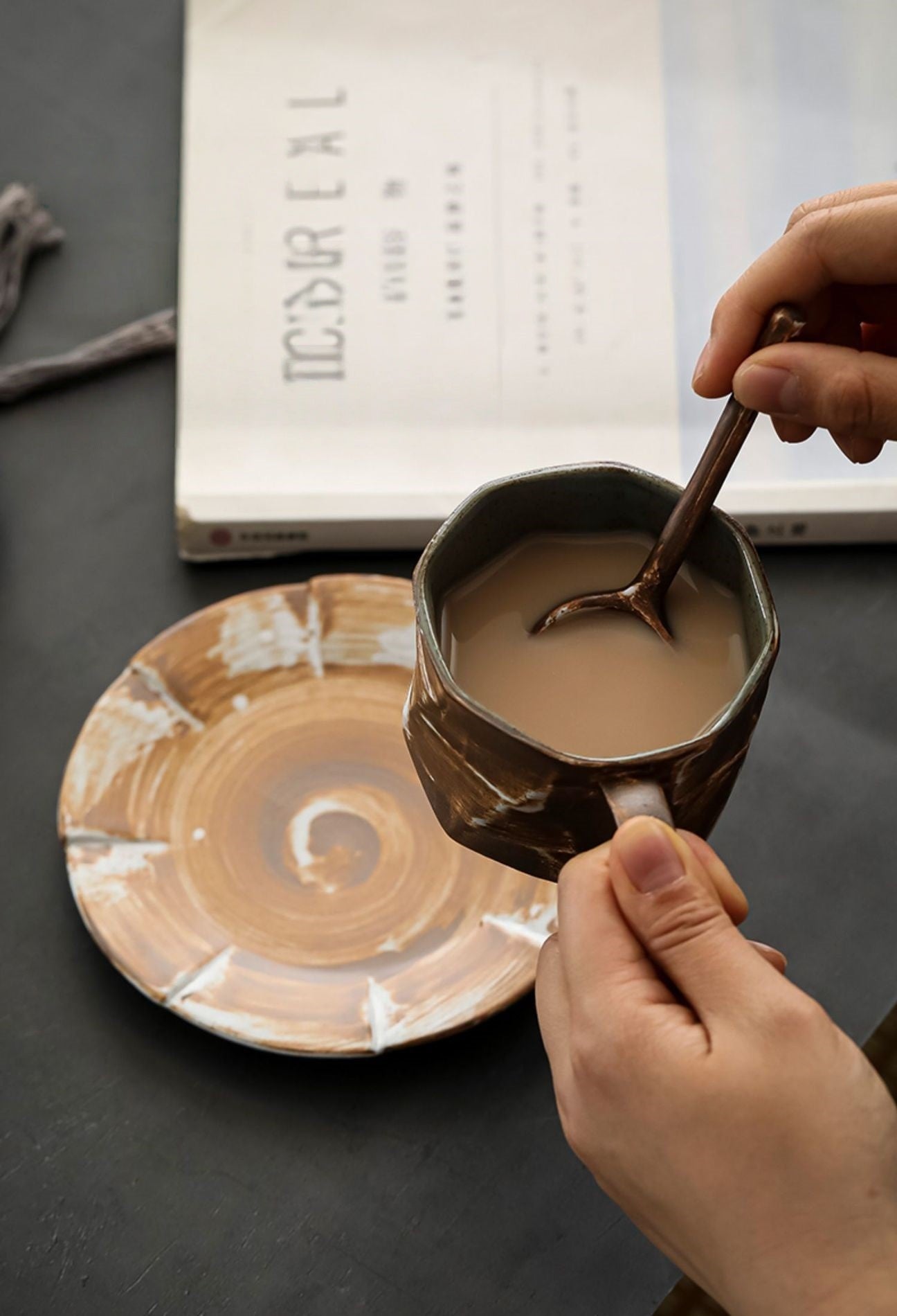 Earthen Traces – Handcrafted Rustic Ceramic Coffee Cup & Saucer Set