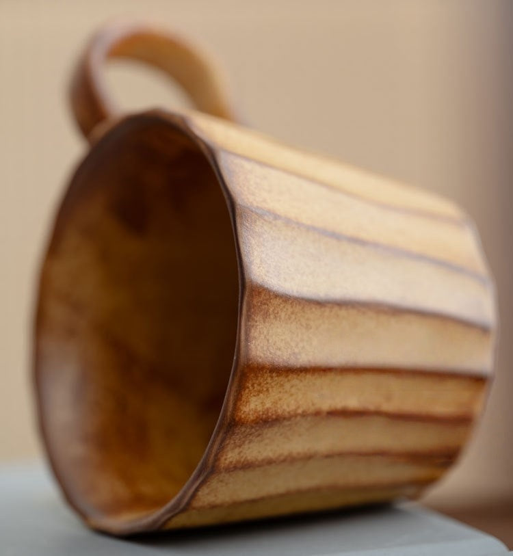 Ridge Flow – Handcrafted Wabi-Sabi Ceramic Coffee Cup with Saucer
