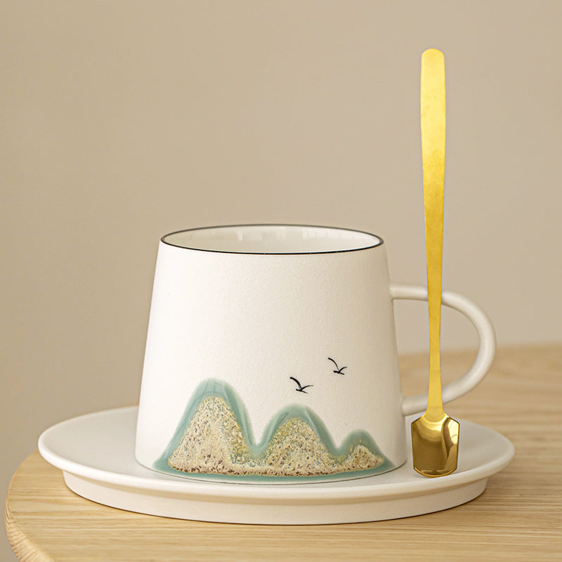 Mountain Whisper – Porcelain Coffee Cup & Saucer with Spoon