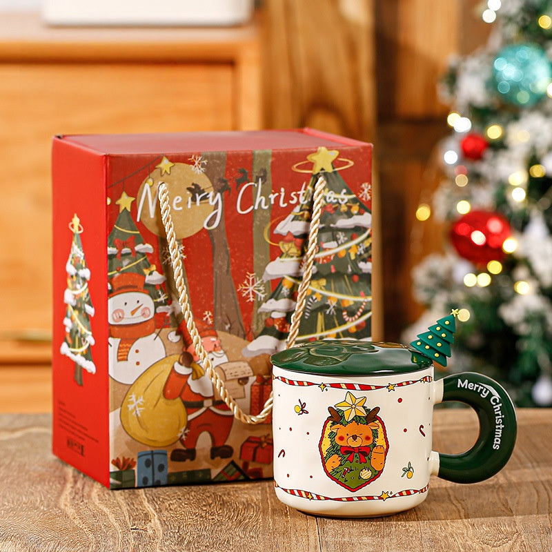 Merry Moments – Handcrafted Holiday Ceramic Mug with Lid and Spoon Gift Set