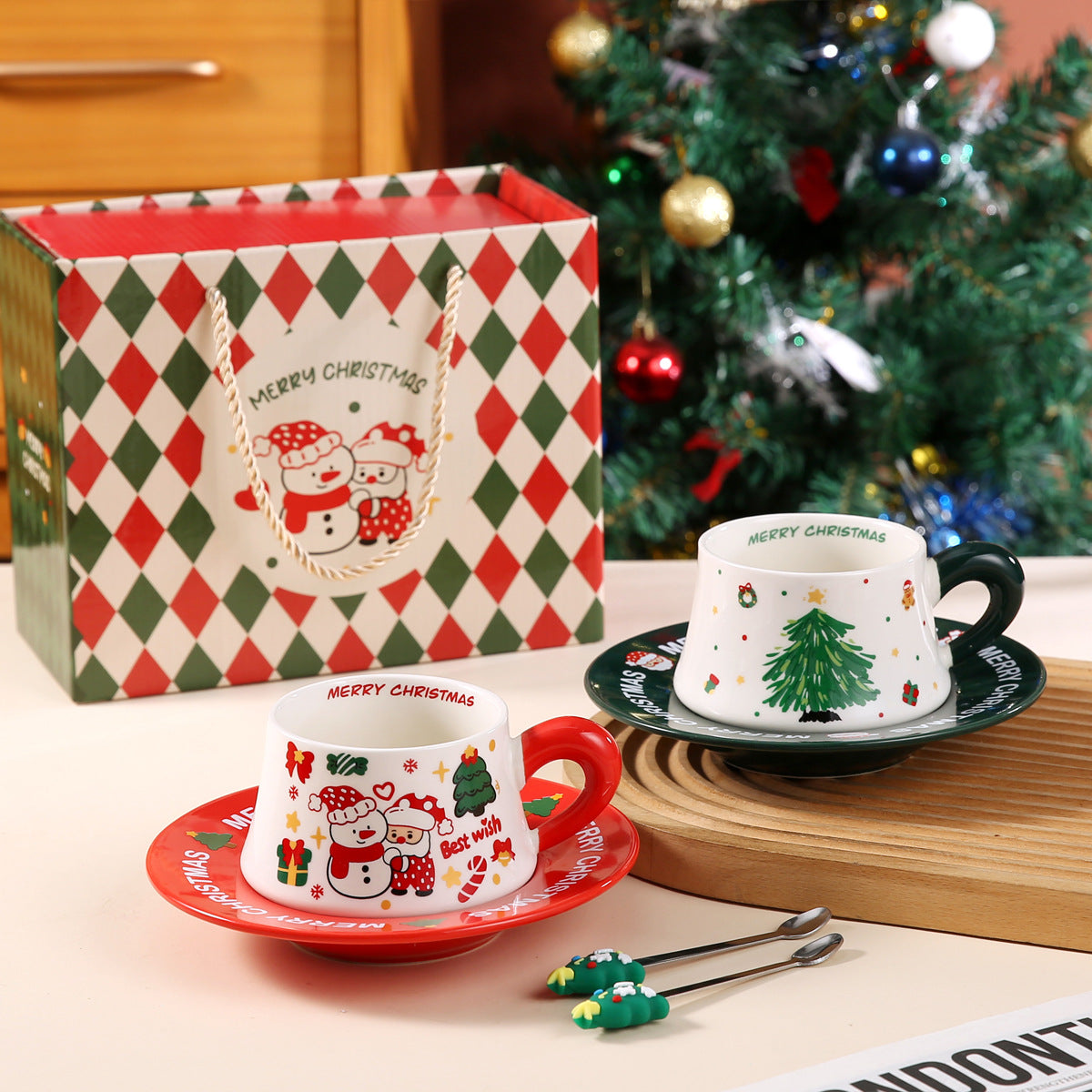 Joyful Harmony – Handcrafted Christmas Ceramic Cup & Saucer Gift Set