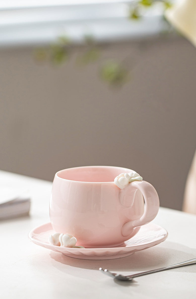 Blossom Grace – Handcrafted Porcelain Coffee Cup & Saucer Set